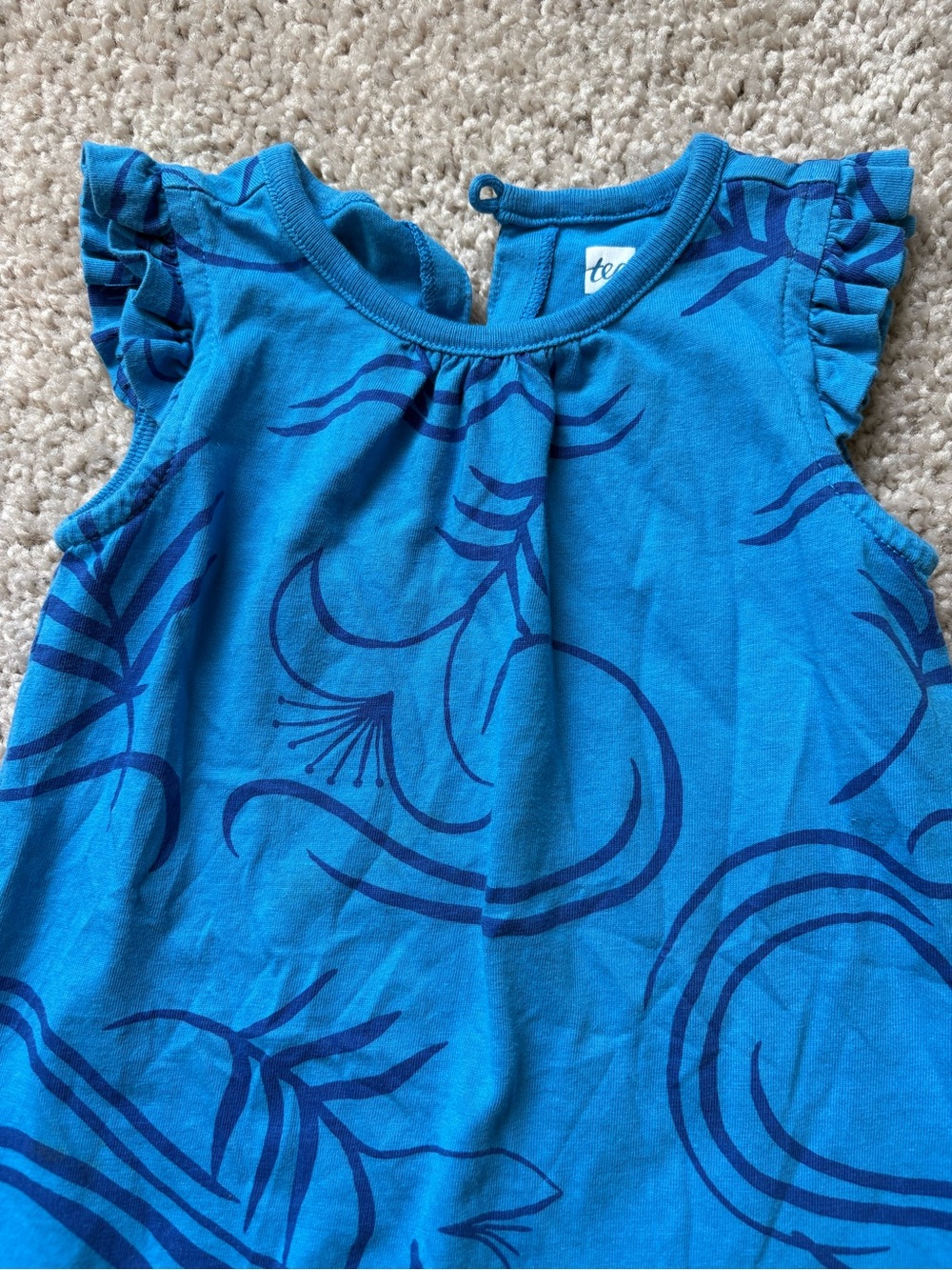 Tea Collection Blue Floral-Print Ruffle-Sleeve Dress - Picture 3 of 5